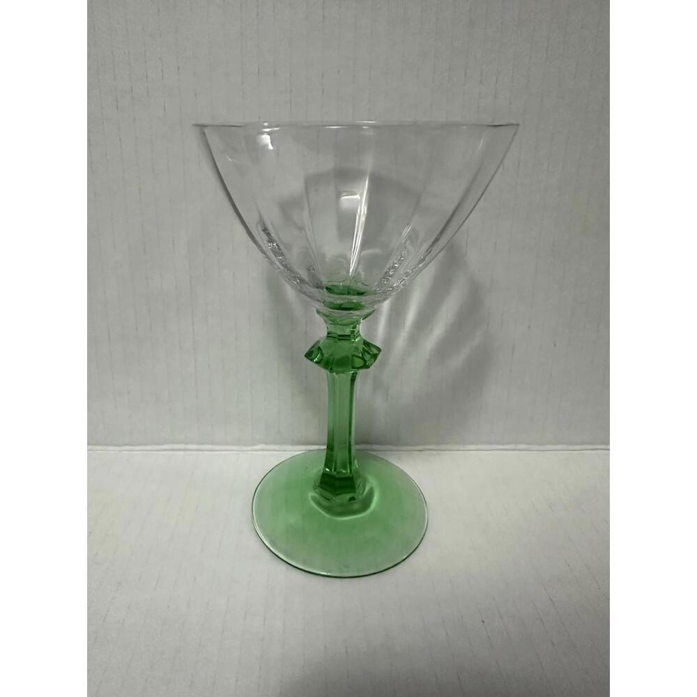 Tiffin Franciscan Uranium Wine Glasses Vaseline Stem Depression Glass Cocktails